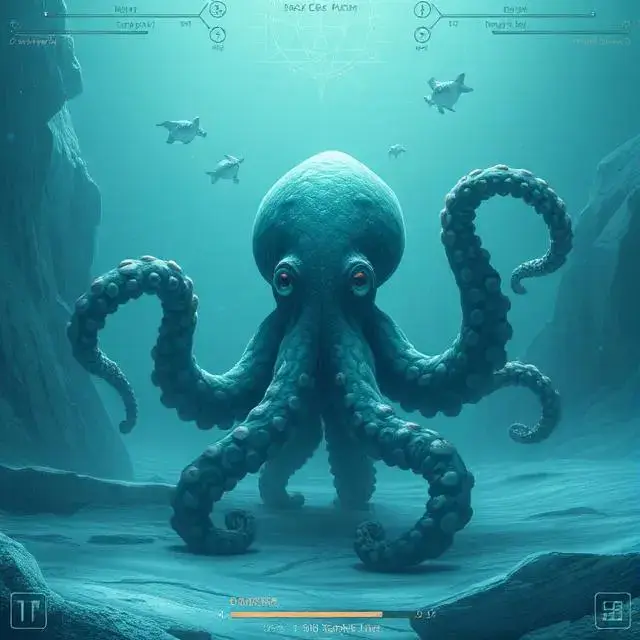 A 'Boss Battle' UI for a giant Octopus-like creature under the ice.