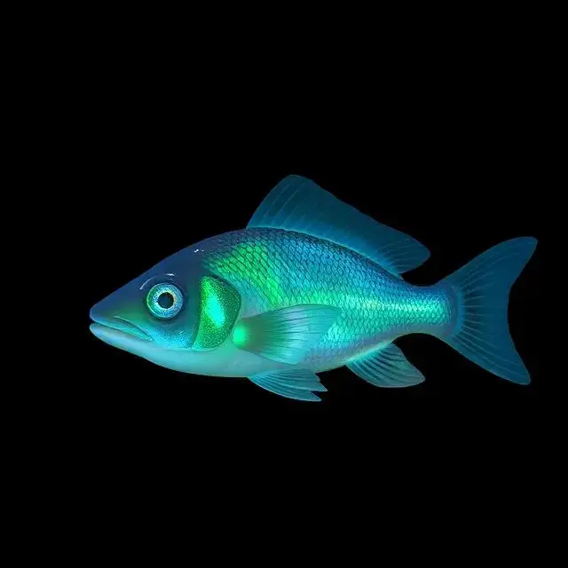 Game asset preview of the 'Glimmerfin', a small, fast fish that glows in the dark.