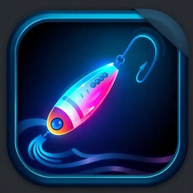 Stylized game icon for 'Luring', a glowing fishing lure.