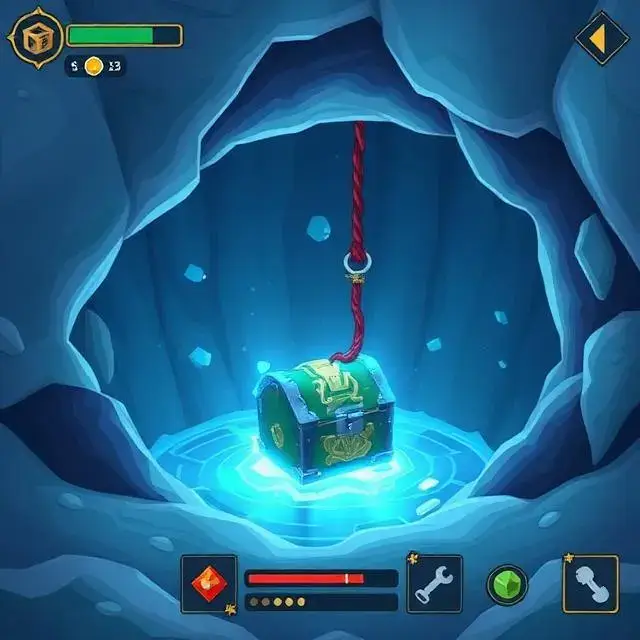 A character pulling a glowing 'Sunken Treasure Chest' from an ice hole, game UI preview.