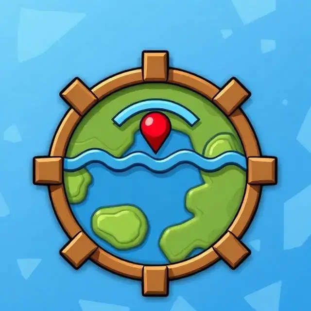 Stylized game icon for 'Scouting', a sonar wave over a lake map.