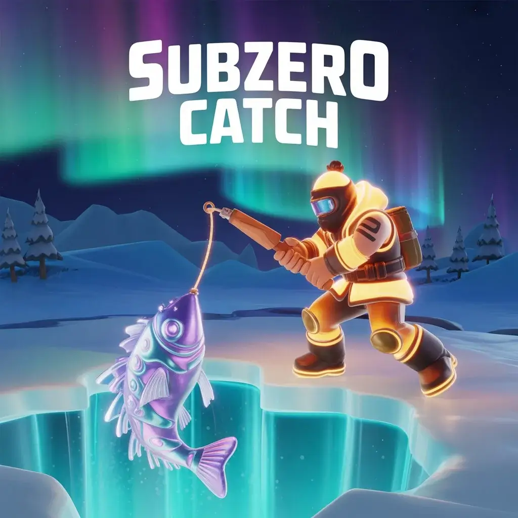Angler standing over an ice hole at sunset